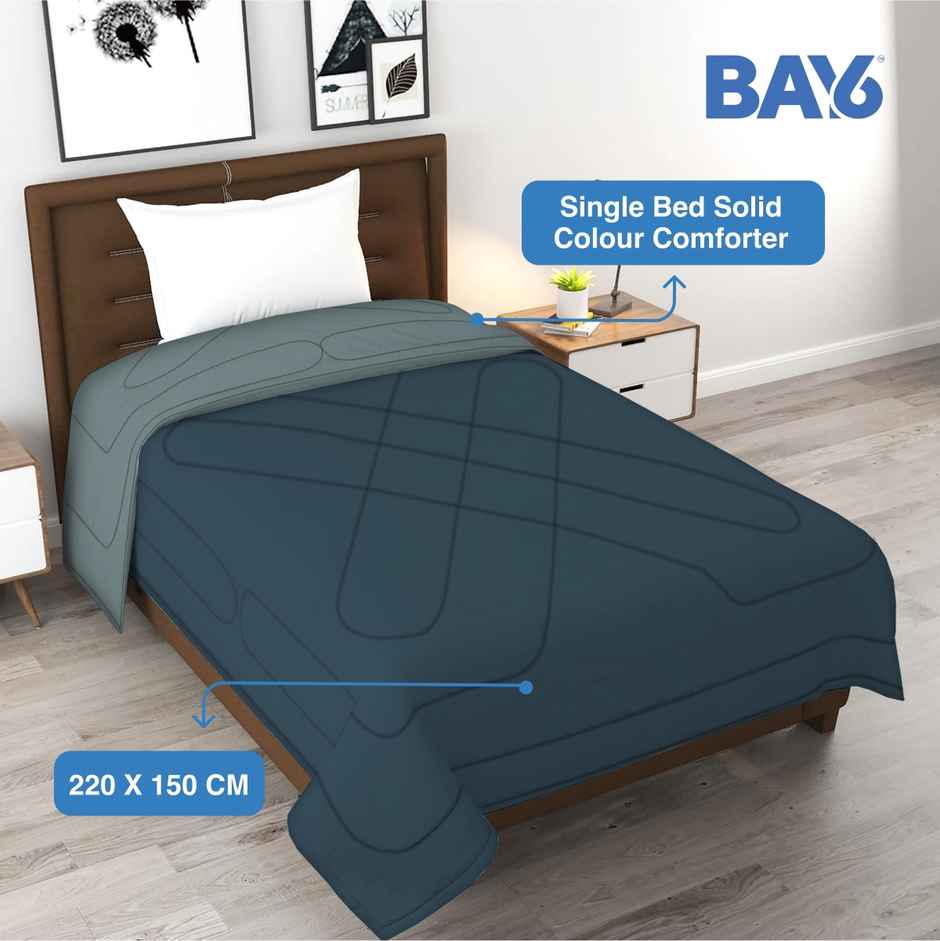 BAY6 Microfibre Single Bed Solid Colour Comforter - Blue| 150 x 220 cm