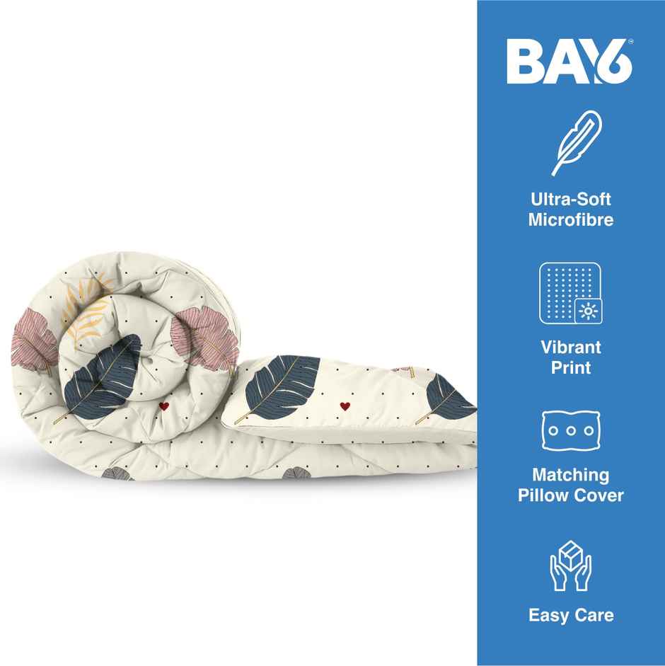 BAY6 Microfibre Floral Print Single Bed Comforter - Cream White | 150 x 220 cm