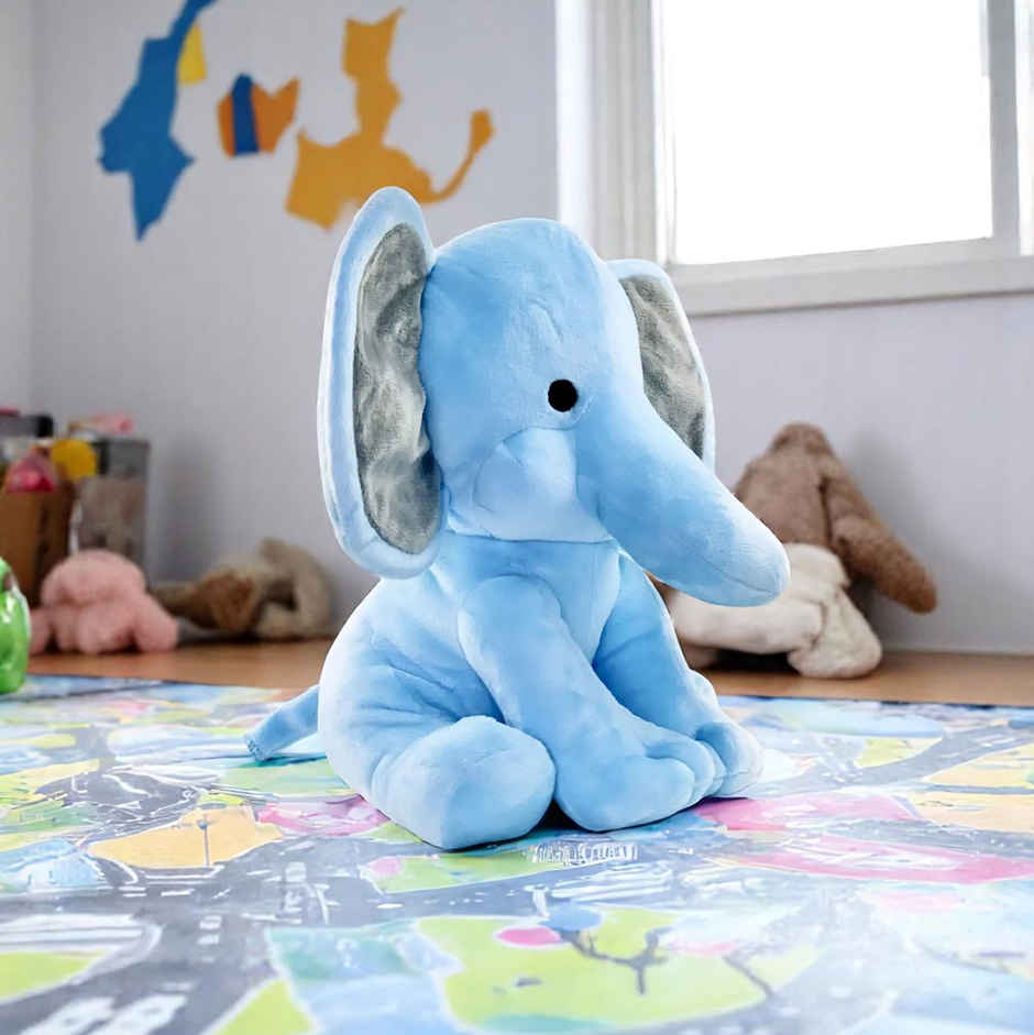 Babique Elephant Sitting Plush Soft Toy Cute Kids Animal Home Decor Boys/Girls (Blue, 30 cm)