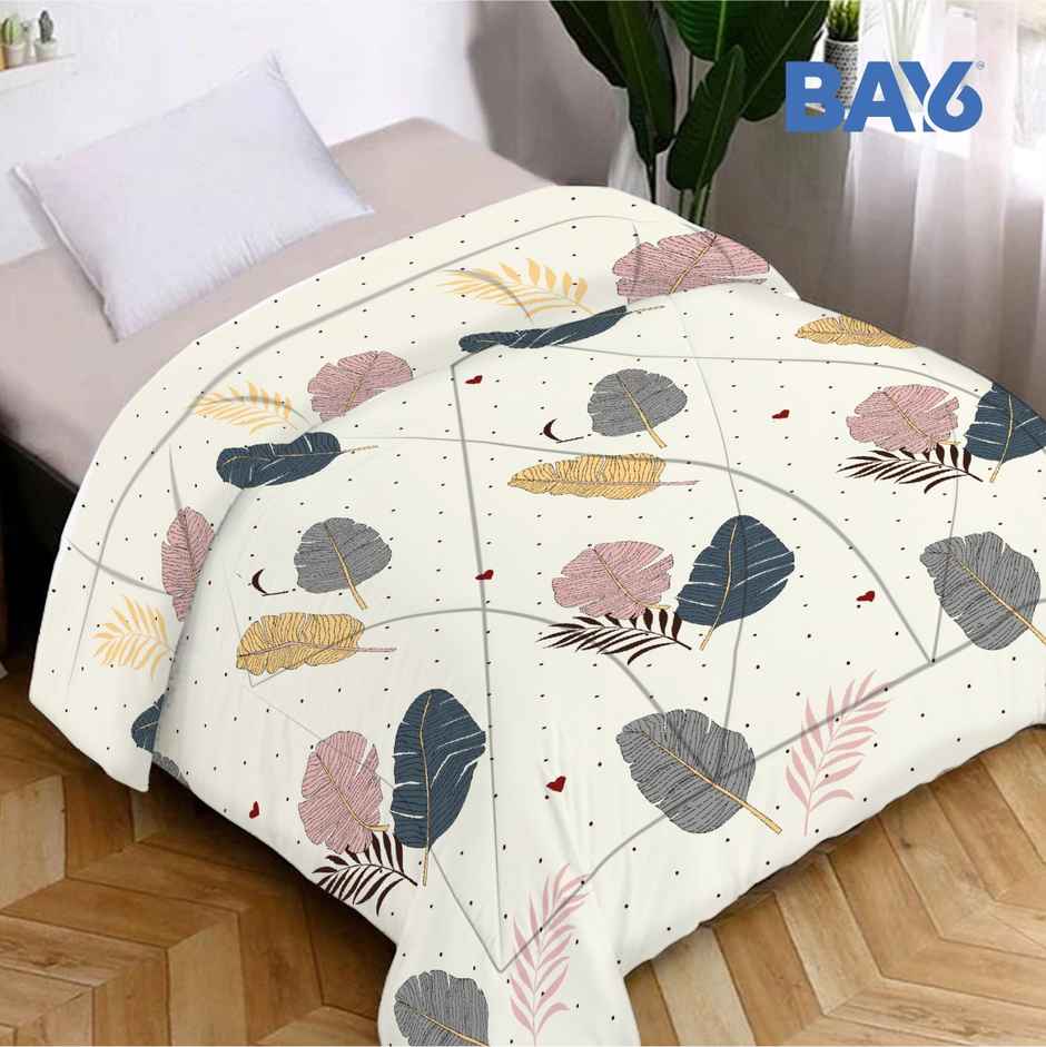 BAY6 Microfibre Floral Print Single Bed Comforter - Cream White | 150 x 220 cm