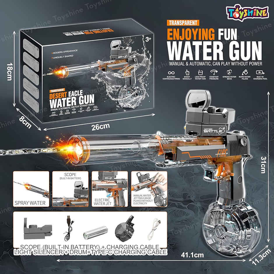 Toyshine Pistol Design Automatic Water Squirt Gun with Light | Rechargeable