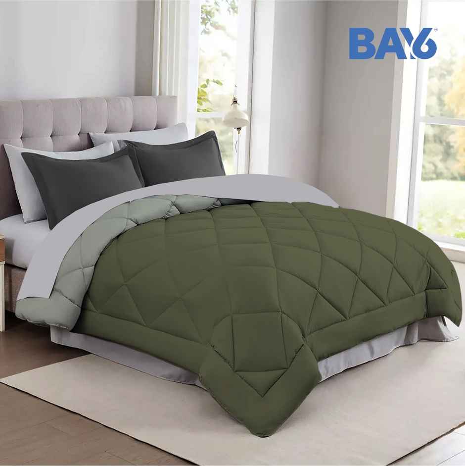 BAY6 Microfibre Solid Colour Double Bed Comforter - Olive/Green | 210 x 220 cm