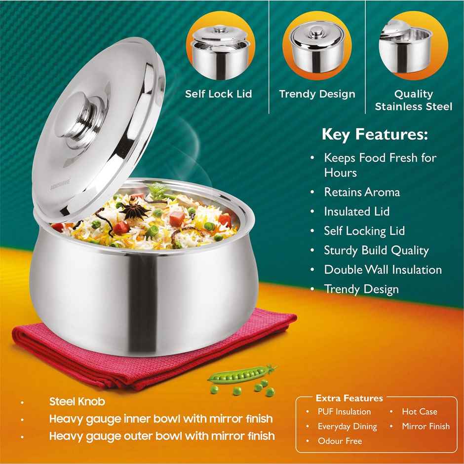 Signoraware Hot Delight Casserole 1000 ml | Puf Insulated Keeps Food Hot & Fresh For Longer Time