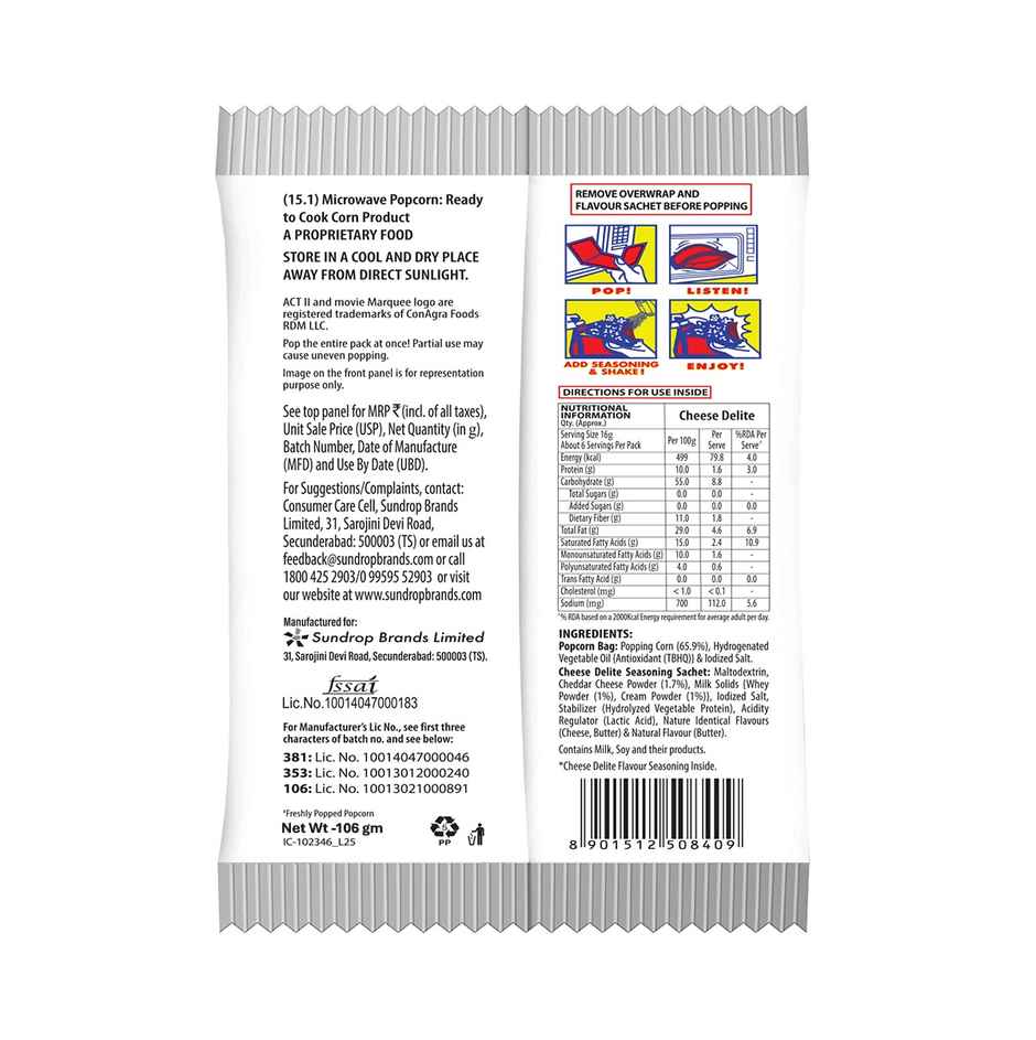 Act II Microwave Popcorn | Cheese Delite, Hot & Fresh in 3 mins