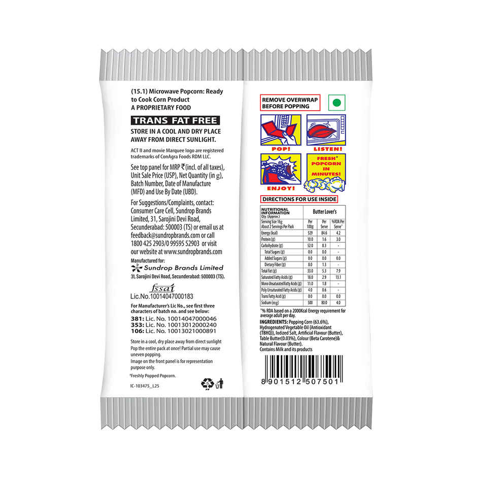 ACT II Microwave Popcorn- Butter Lover's, Small Pack, Hot & Fresh in 3 mins