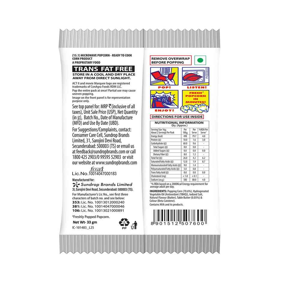 Act II Microwave Popcorn | Butter, small pack, Hot & Fresh in 3 mins