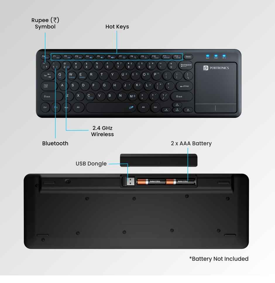 Portronics Bubble Pro Wireless Keyboard - 2.4 Ghz Dual Connectivity