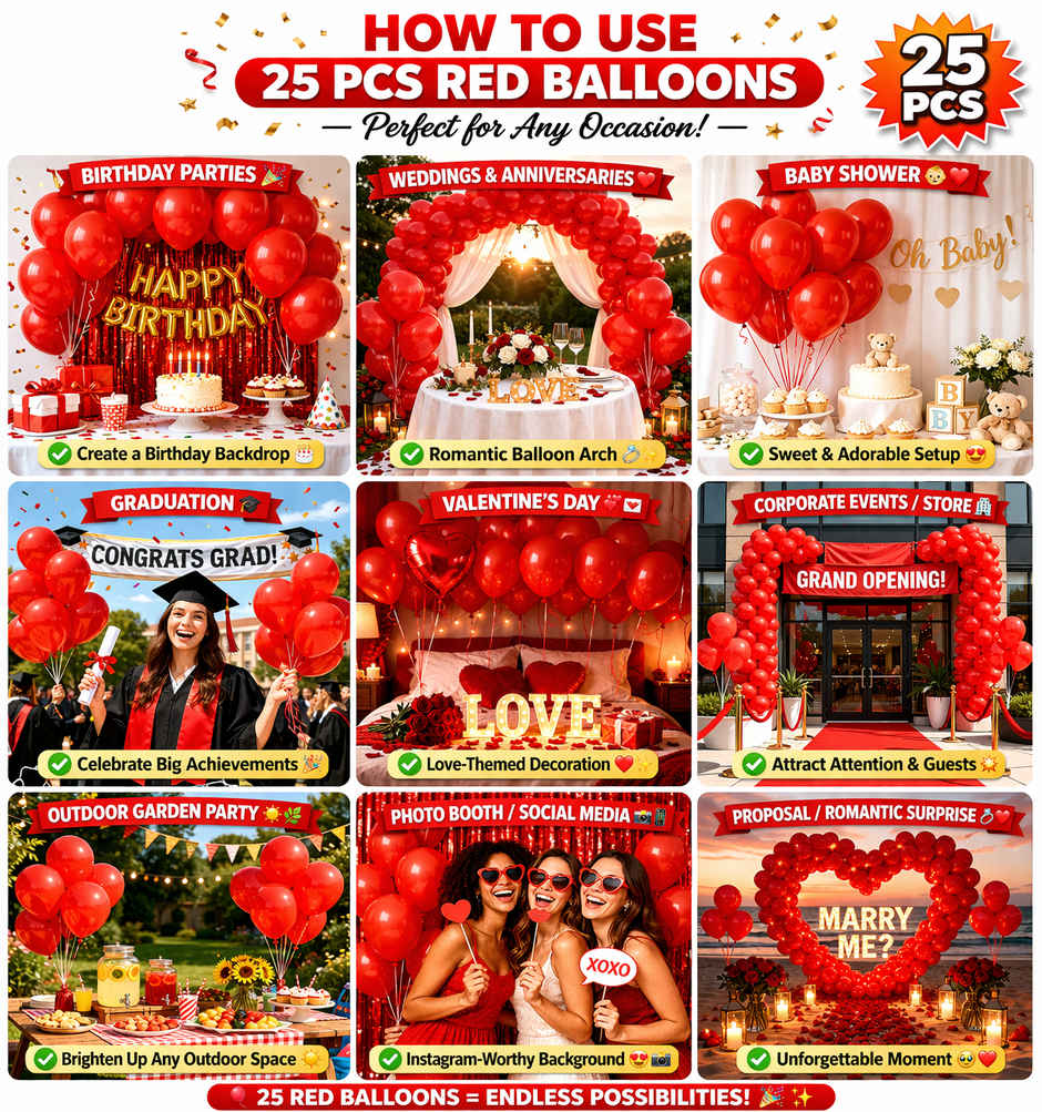 Red Metallic Balloons 25Pcs for Birthday, Kids Theme Party & Anniversary Decorations | BeyondLuv