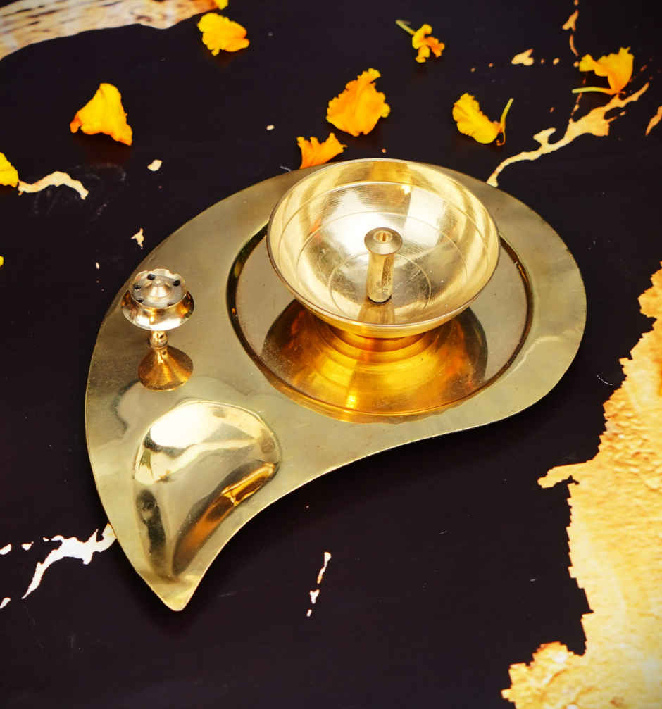 Brass And Glass Akhand Diya With Agarbatti Stand | Gold | ServDharm