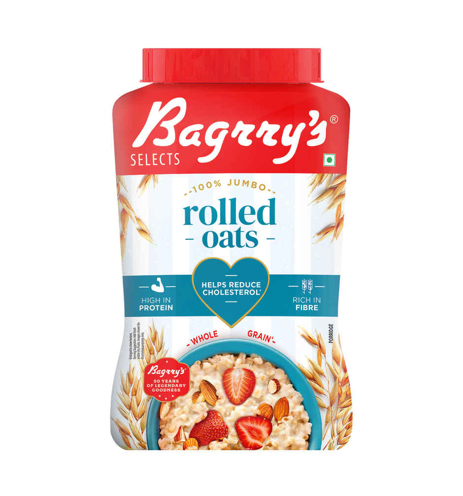 Bagrry's Rolled Oats Jar High Fibre Premium Rolled Oats Protein Rich Breakfast Cereal Wholegrain Breakfast Combo