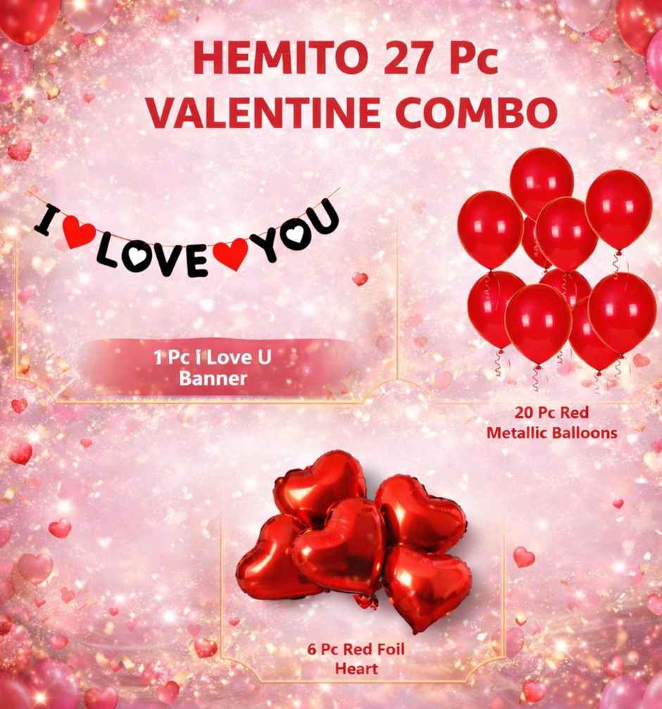 I Love You Banner, Balloons Decoration Kit | Red Foil Heart | Romantic Decor | Hemito