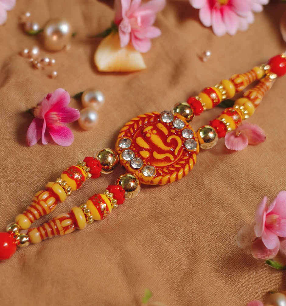 House Of Festivals Ganpati Pendant Rakhi - Double Moti Dori