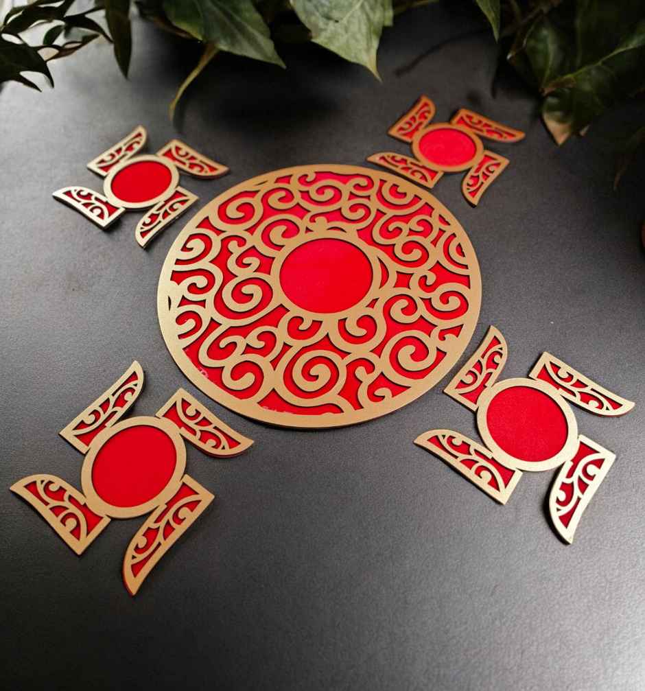MDF Rangoli | Red | 15 inch | House Of Festivals