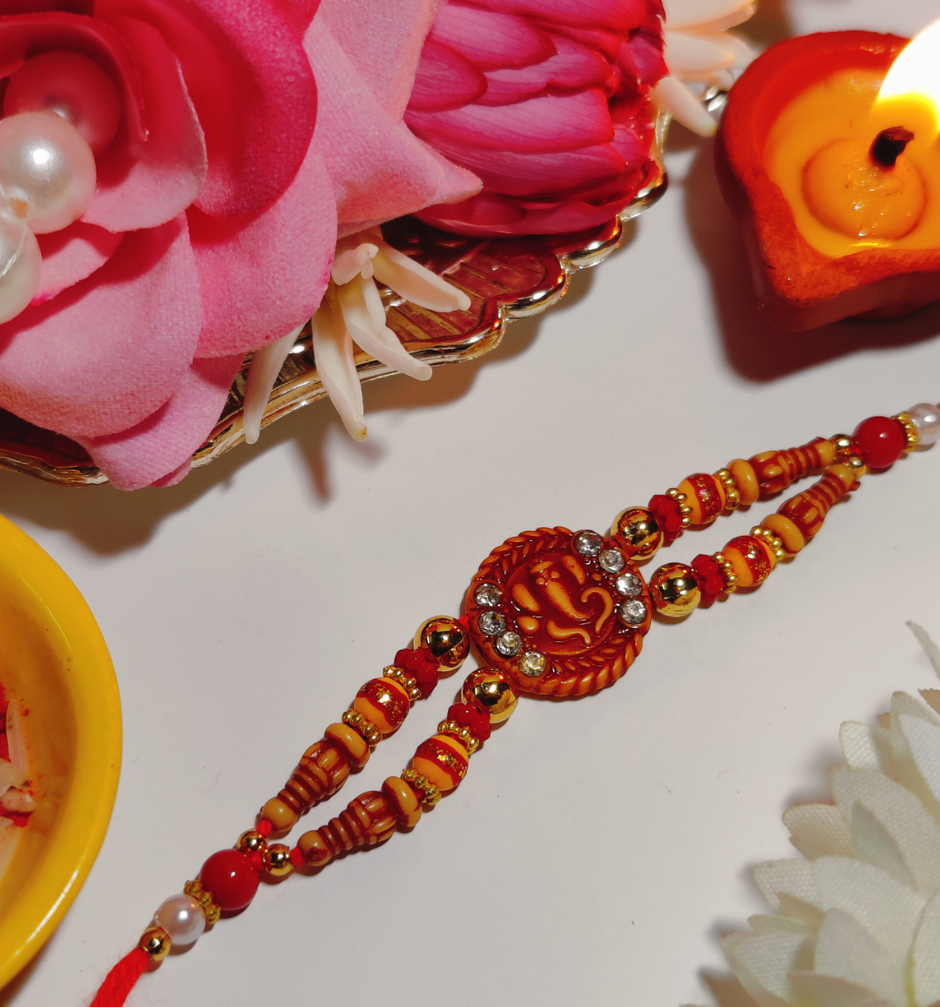 House Of Festivals Ganpati Pendant Rakhi - Double Moti Dori