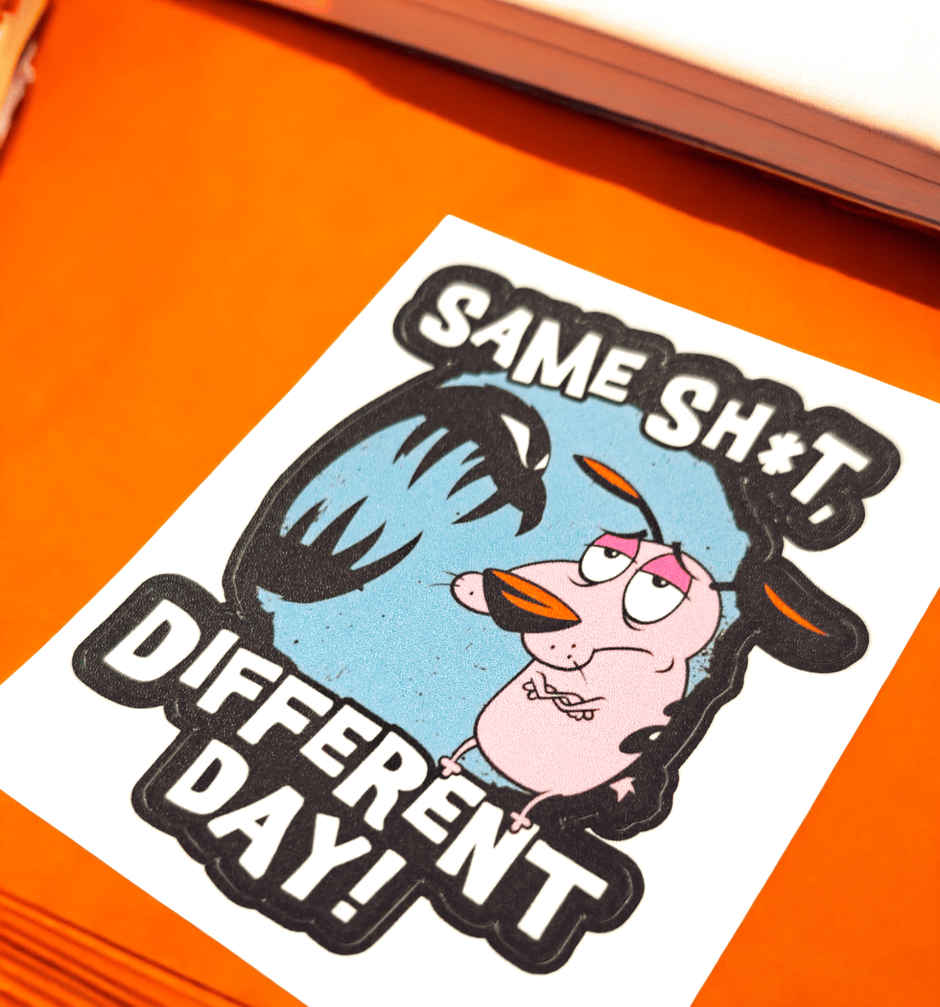 House Of Festivals Same Shot, Different Day - Courage The Cowardly Dog Official Sticker