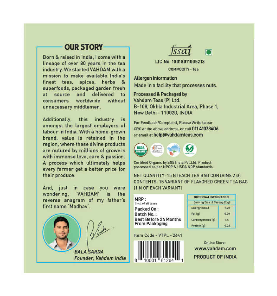 Vahdam Assorted Organic Green Tea