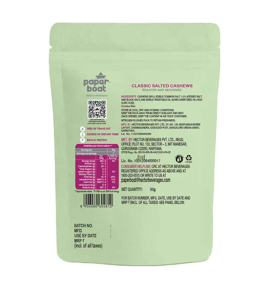 Paper Boat Salted Cashews | Premium Roasted Nuts