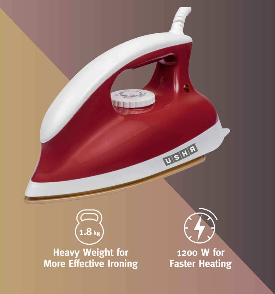 Usha Dry Iron Goliath (1200W, 1.80Kg Heavy Weight , 5 Fabric Settings, Red)
