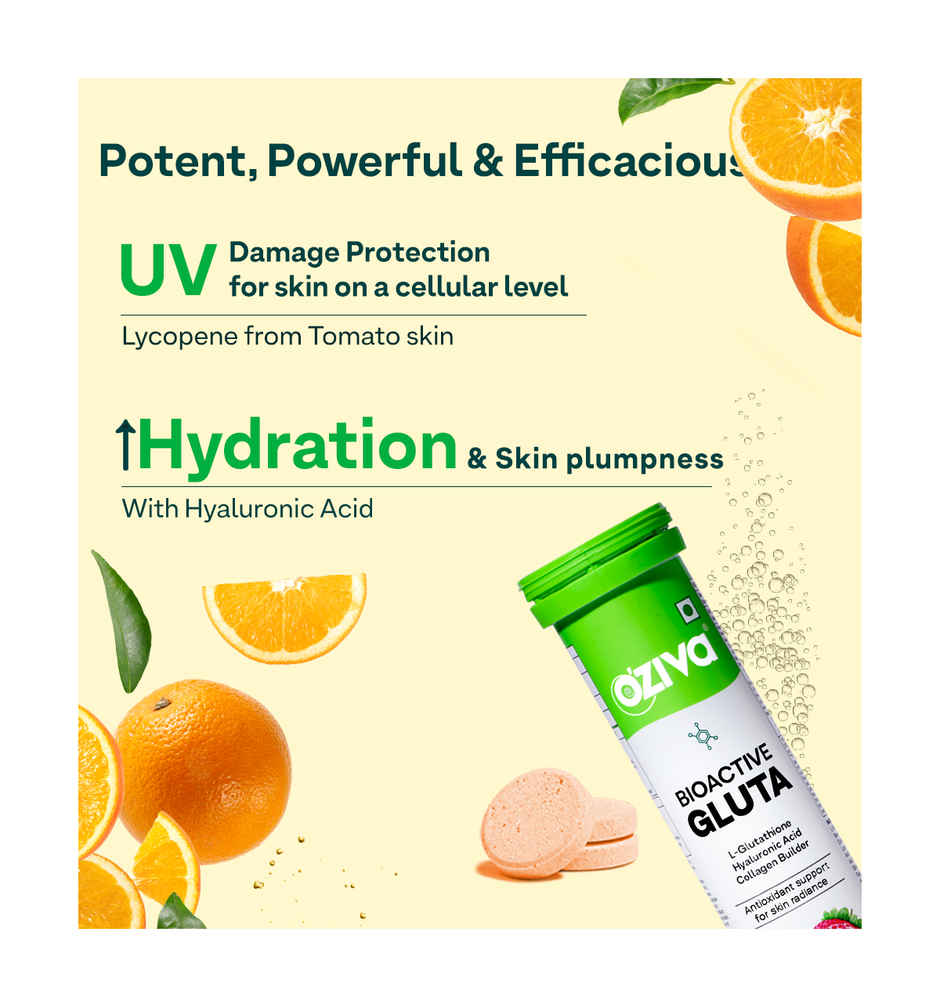 OZiva Bioactive Glutathione Effervescent Tablets for Skin Glow | Orange