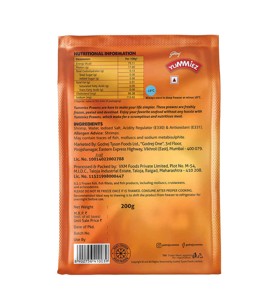 Godrej Real Good Large Prawns | Peeled & Deveined | Freshly Frozen