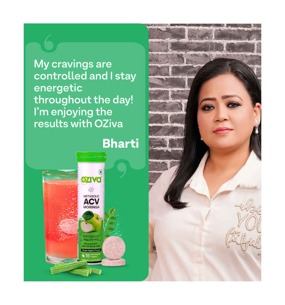 OZiva Apple Cider Vinegar Moringa Effervescent Tablets | Green Apple