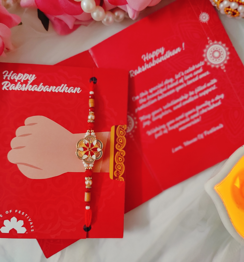 Buy House Of Festivals Premium Flower Rakhi With Golden & Red Metal ...