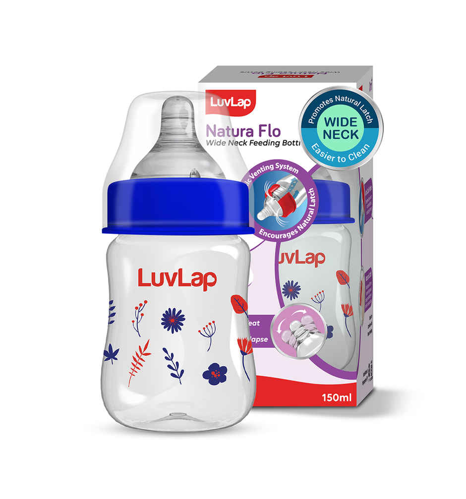 Luvlap Anti Colic Wide Neck Natura Flo Baby Plastic Feeding Bottle | Floral BPA Free | 150 ml
