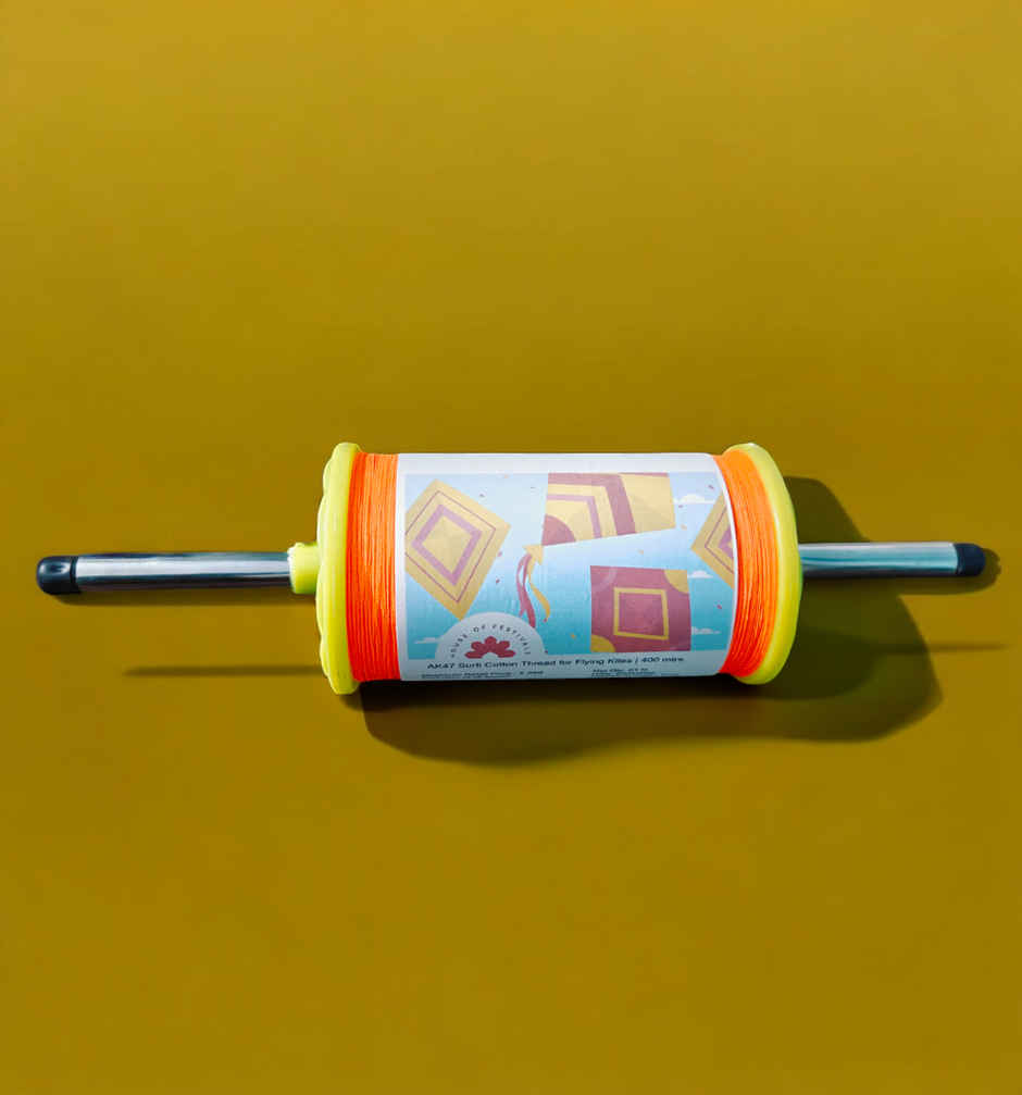 Kite Thread | 400 mtr | Plastic Spool / Firki | Orange Thread | House Of Festivals