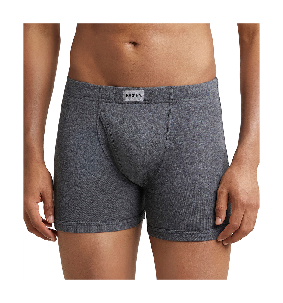 Jockey 8008 Men's Super Combed Cotton Rib Underwear Solid Boxer Brief|Concealed Waistband|PO2 | Grey-M