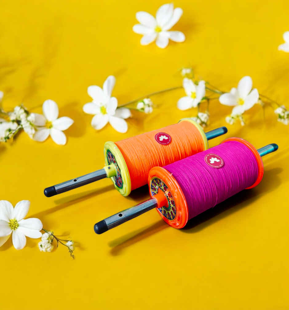 Kite Thread | 400 mtr | Plastic Spool / Firki | Orange Thread | House Of Festivals
