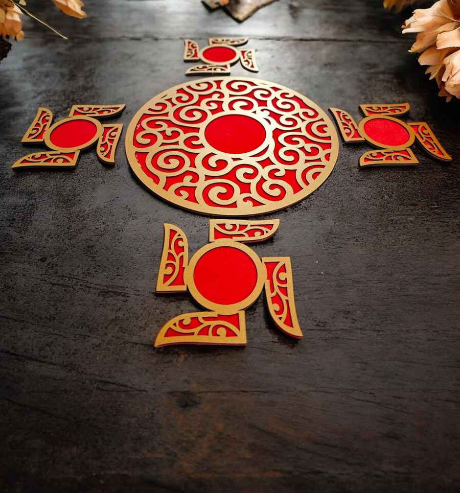 MDF Rangoli | Red | 15 inch | House Of Festivals