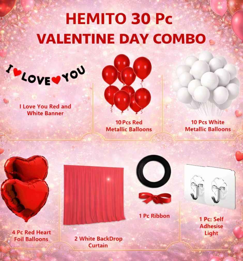 Tent Romantic Decoration Set | I Love You Banner, Heart Backdrop, LED Lights, Bedroom Decor | Hemito