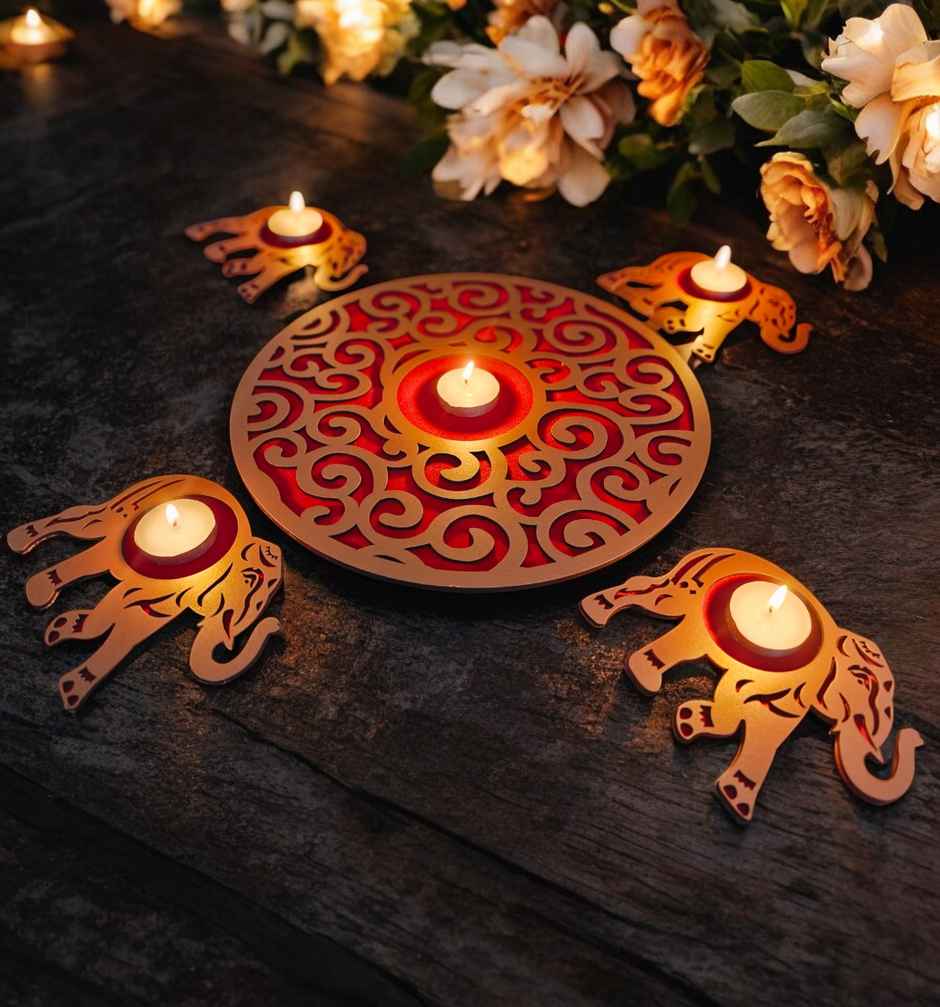 MDF Elephant Rangoli | Red | 15 inch | House Of Festivals