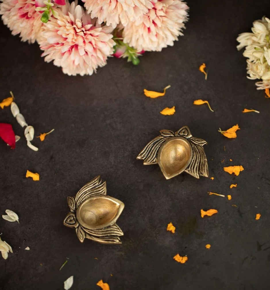 Brass Fine Lotus Diya | 2 Inch | Set Of 2 | ServDharm