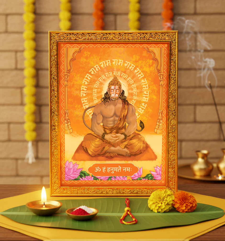 Hanuman Diety Golden Photo Frame | 22 x 17 cm | ServDharm