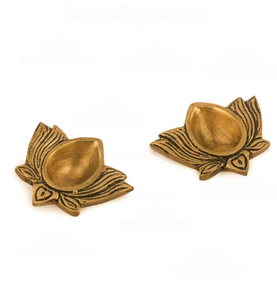 Brass Fine Lotus Diya | 2 Inch | Set Of 2 | ServDharm
