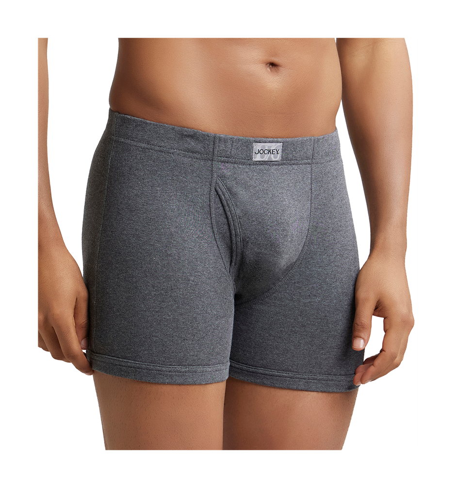 Jockey 8008 Men's Super Combed Cotton Rib Underwear Solid Boxer Brief|Concealed Waistband|PO2 | Grey-M