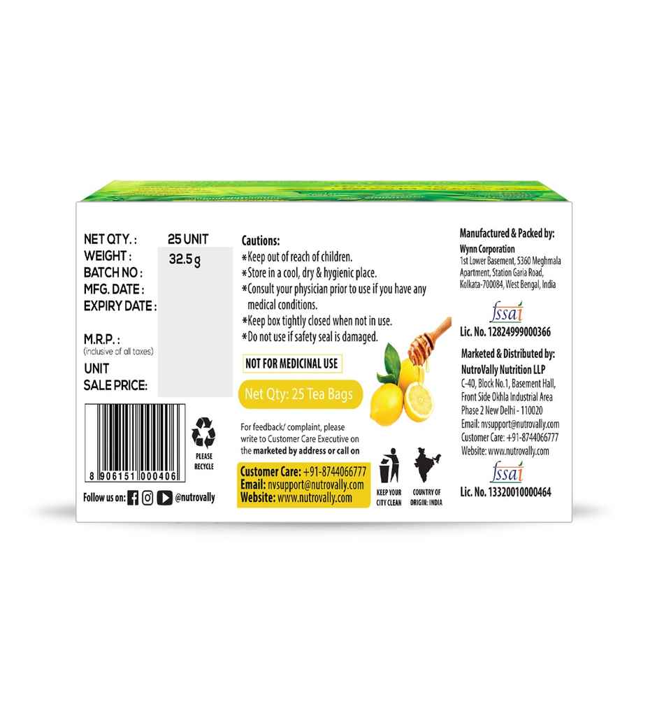 NutroVally Honey Lemon Green Tea Bags