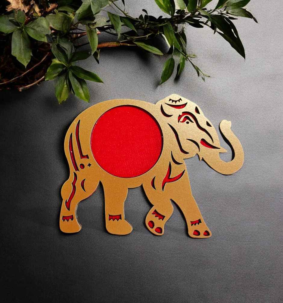 MDF Elephant Rangoli | Red | 15 inch | House Of Festivals