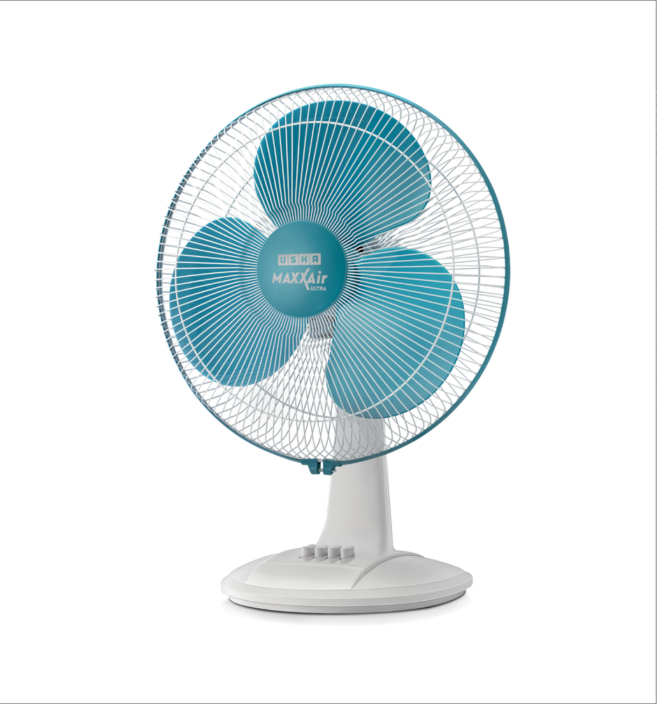Usha Maxx Air Ultra Table Fan, 400mm, 1350 RPM, 3 Speed Settings, Light Blue