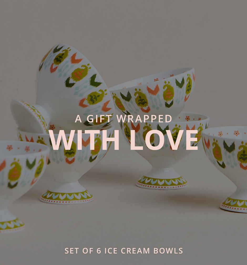 Chumbak Ice Cream Ceramic Bowl Gift Set | Multicolour - 160 ml