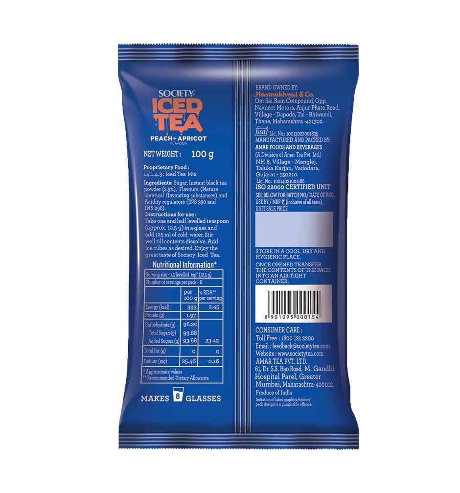 Society Iced Tea Premix Peach Apricot Black Pouch