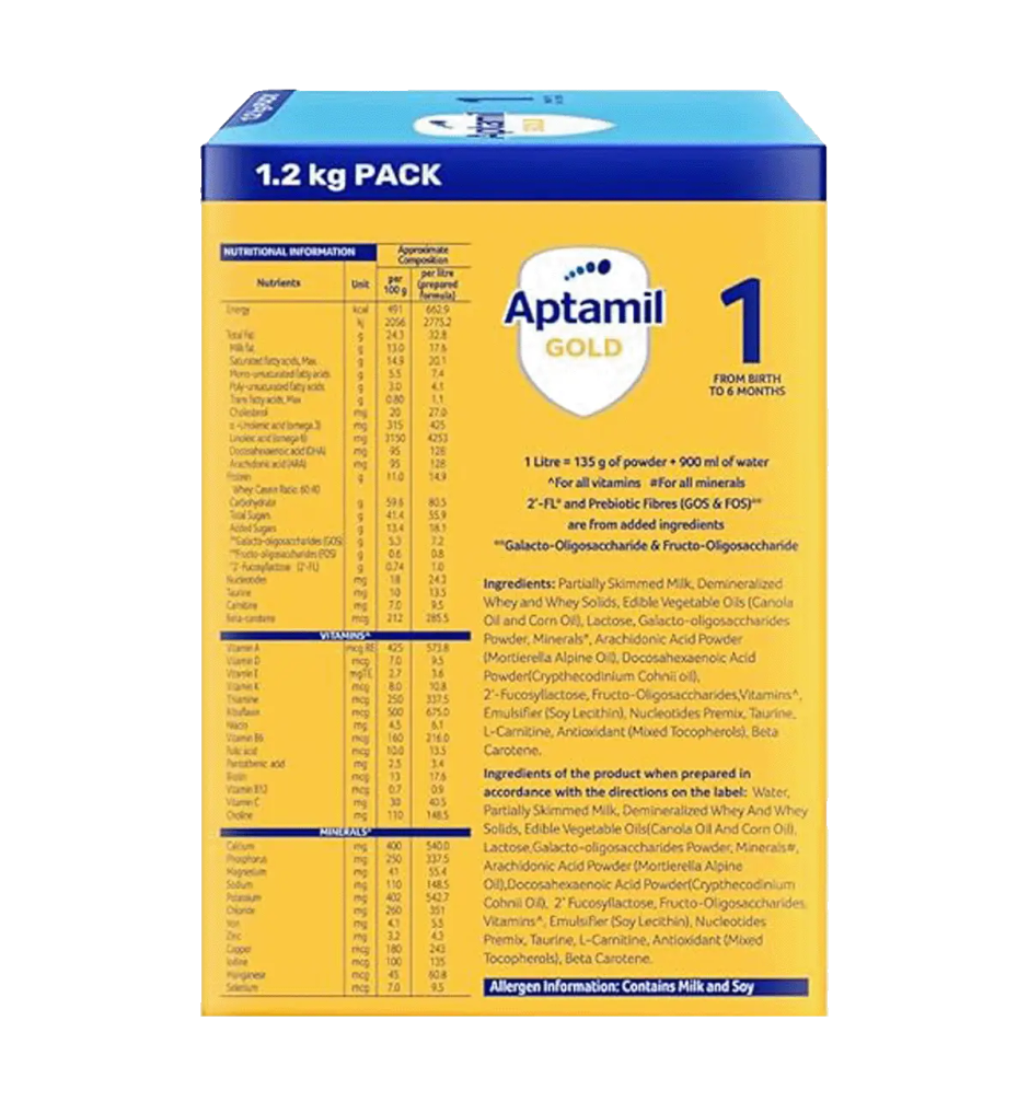 Aptamil Gold Infant Formula Milk Powder For Babies - Stage 1 With Hmo | 2-Fl | Large Pack