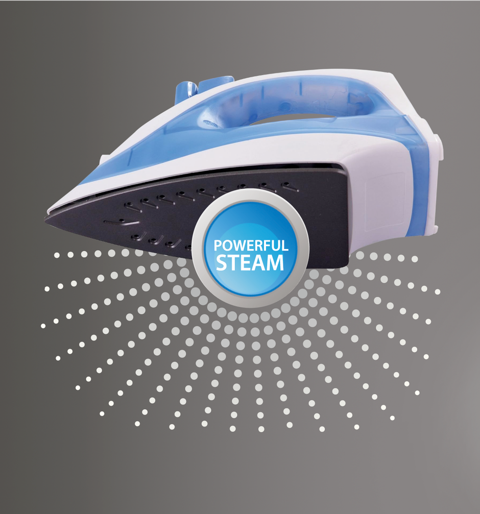 Usha Steam Iron 3713, 1300W Non-Stick Ptfe Coated Soleplate, 360 Swivel Cord, 19 Steam Vents, Blue