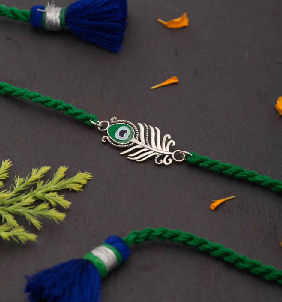 Silver Meenakari 925 Sterling Silver Morpankh Rakhi (meenakari)