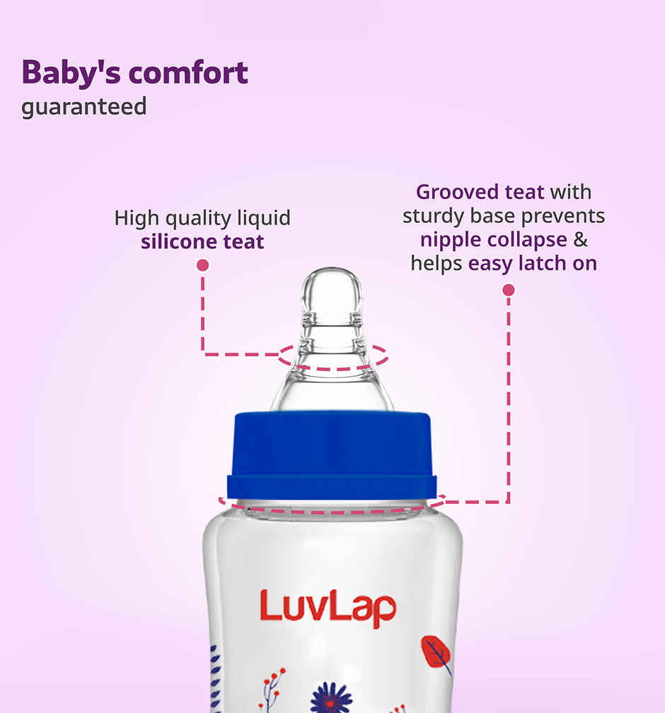 Luvlap Anti Colic Wide Neck Natura Flo Baby Plastic Feeding Bottle | Floral BPA Free | 150 ml