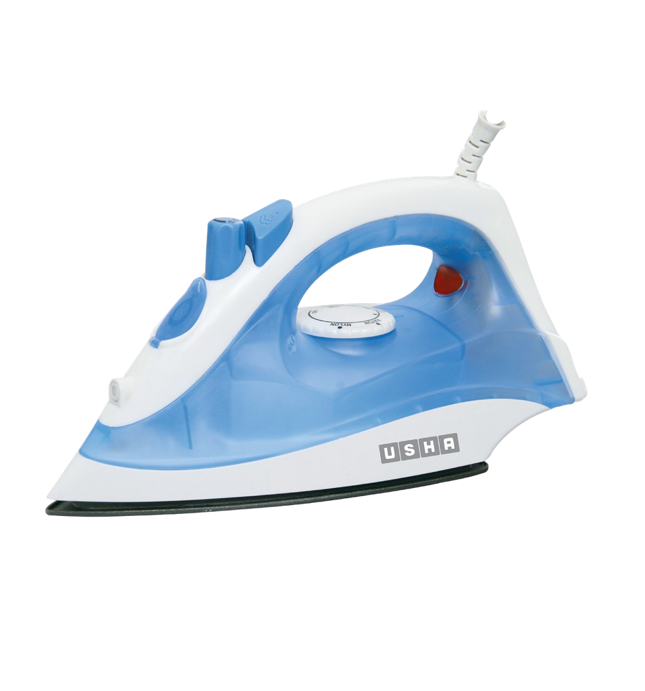 Usha Steam Iron 3713, 1300W Non-Stick Ptfe Coated Soleplate, 360 Swivel Cord, 19 Steam Vents, Blue