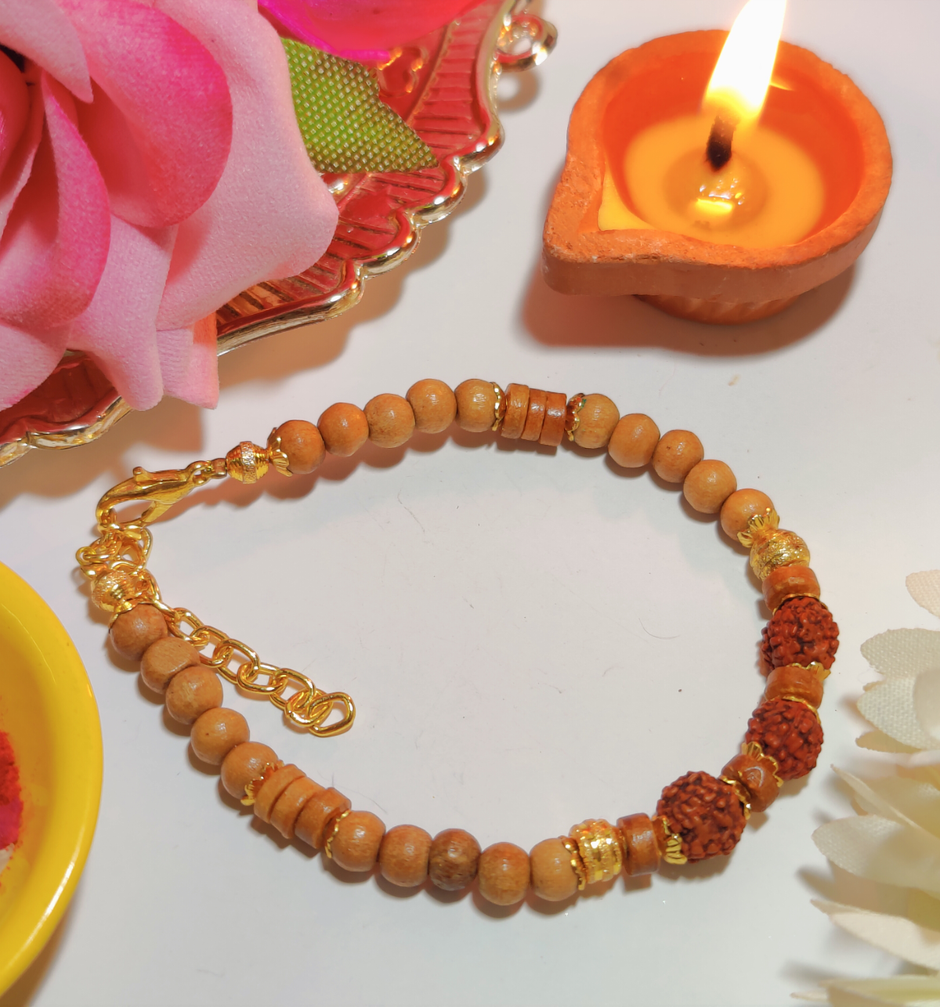 House Of Festivals Rudraksh Bracelet Rakhi - Wooden Moti
