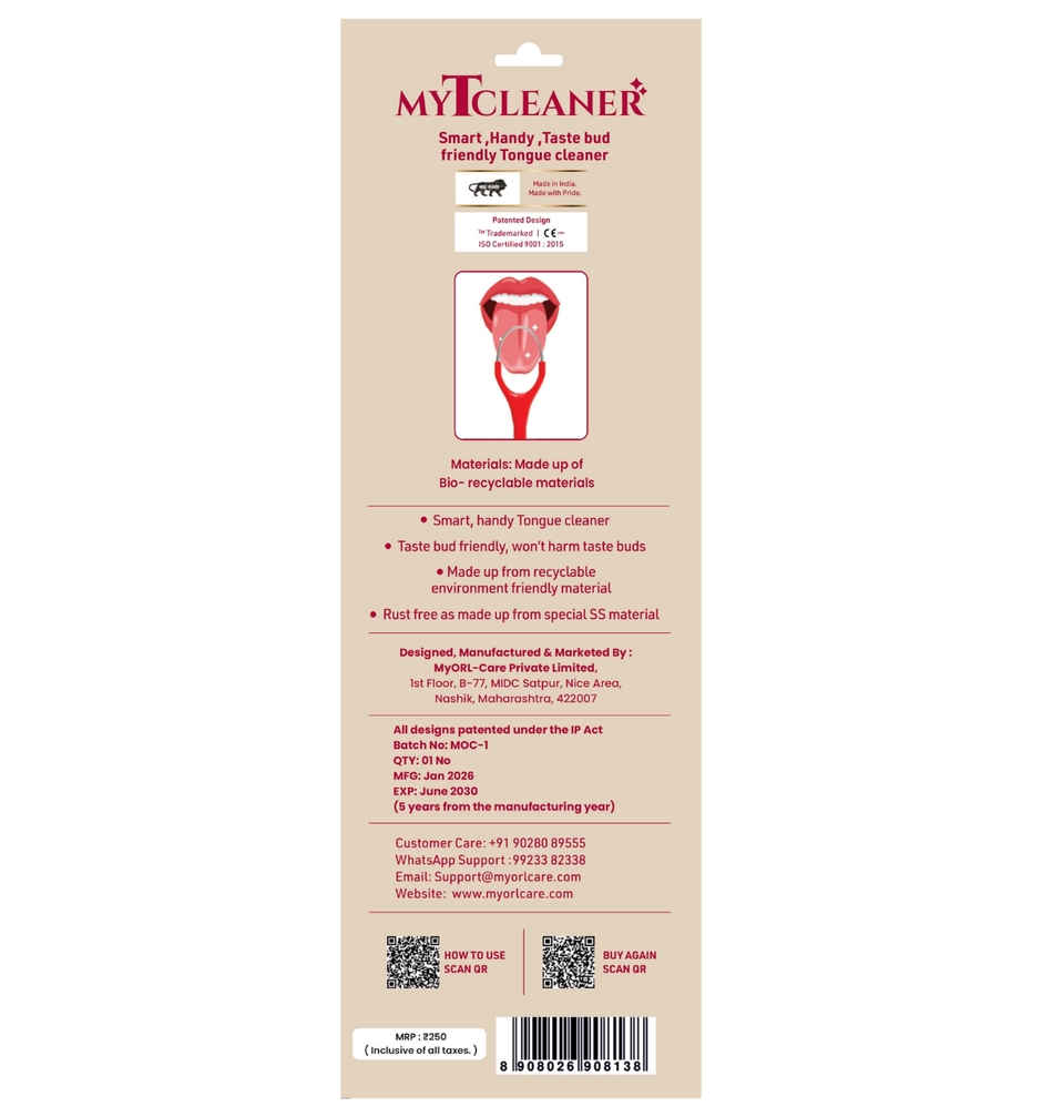 My Orl-Care Single Handed Premium Stainless Steel Tongue Cleaner