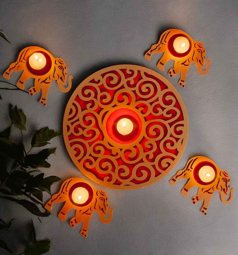 MDF Elephant Rangoli | Red | 15 inch | House Of Festivals